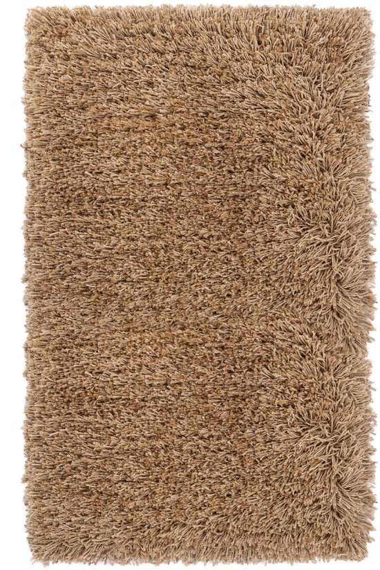 Bruine shaggy badmat van 70x120 cm met een hoogpolige, pluizige textuur.