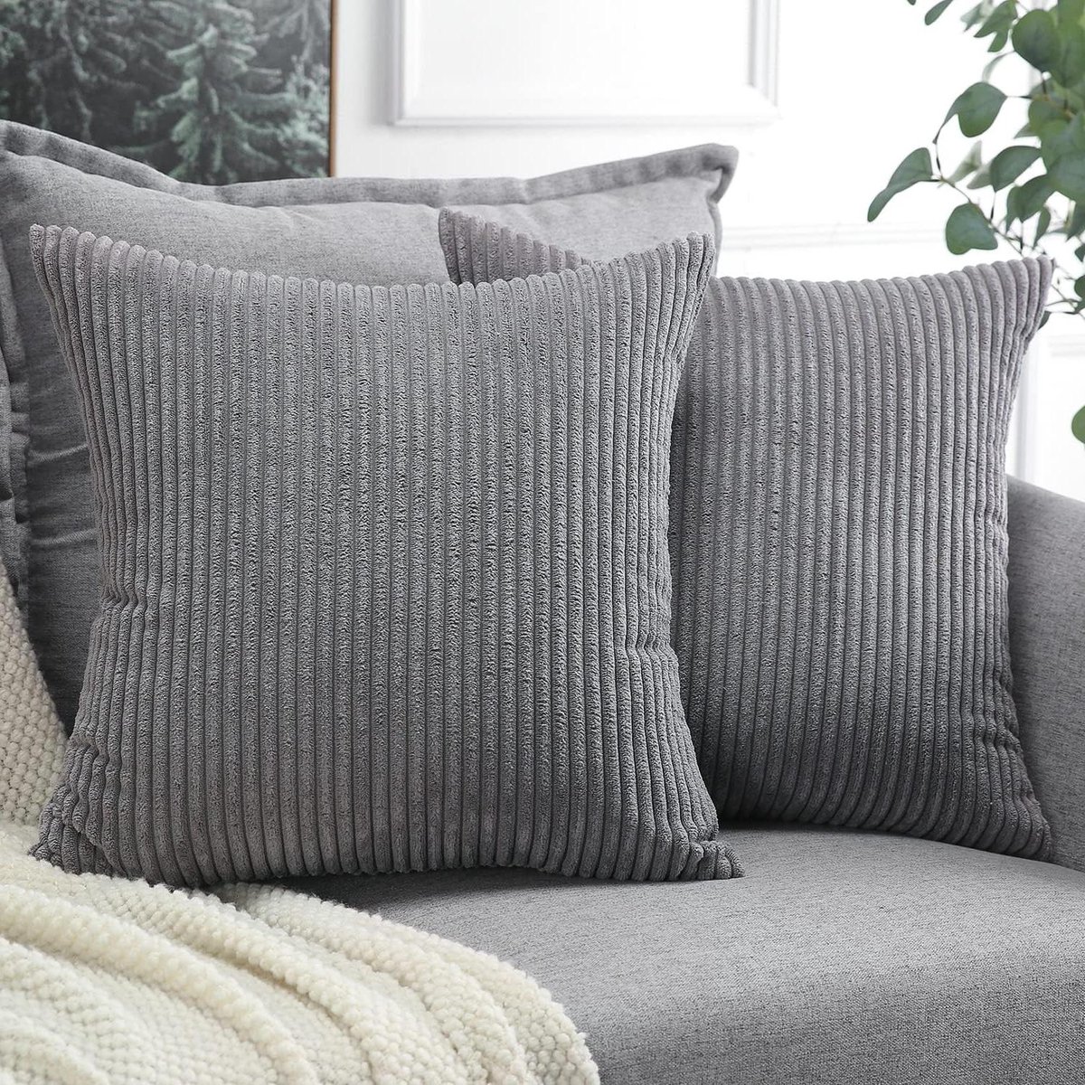 Cosensi Set van 2 corduroy kussenslopen voor bank slaapkamer thuis auto decoratie - zacht corduroy pluche - decoratieve sierkussenovertrekken - 40x40cm - donkergrijs Any