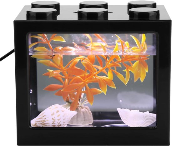 Mini Aquarium Starter Kit - Desktop Tank met LED Verlichting - Acryl - Stapelbare Kubus Tank - USB - Viskom - Aquariumbonsai - Starterspakket - Kleine Tank - Compact Aquarium - 5 Liter - Tafel Aquarium