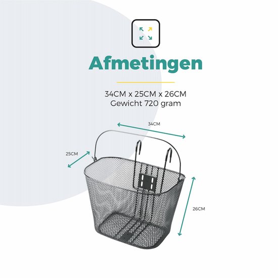 Voltano Stalen Fietsmand 22 Liter - Zwart Met Handvat En Haak - Anti Kras Haken - Geschikt Voor Alle Fietsen — afbeelding 5