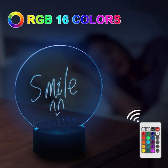 Meerkleurig LED-schrijfblok met RGB-achtergrondverlichting - uitwisbaar - inclusief afstandsbediening en marker - rond — afbeelding 2