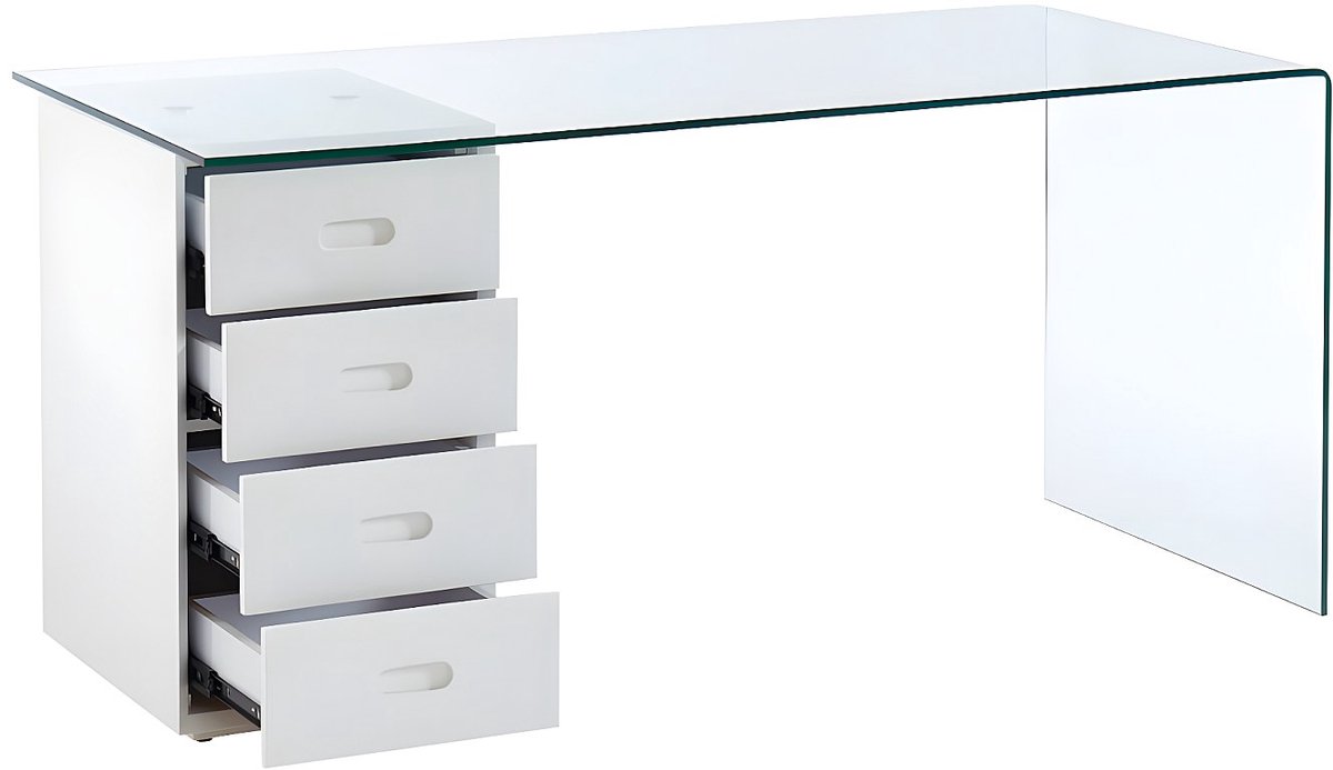 Vente-unique Bureau MURIEL met opbergruimte - 4 laden - Gehard glas & MDF