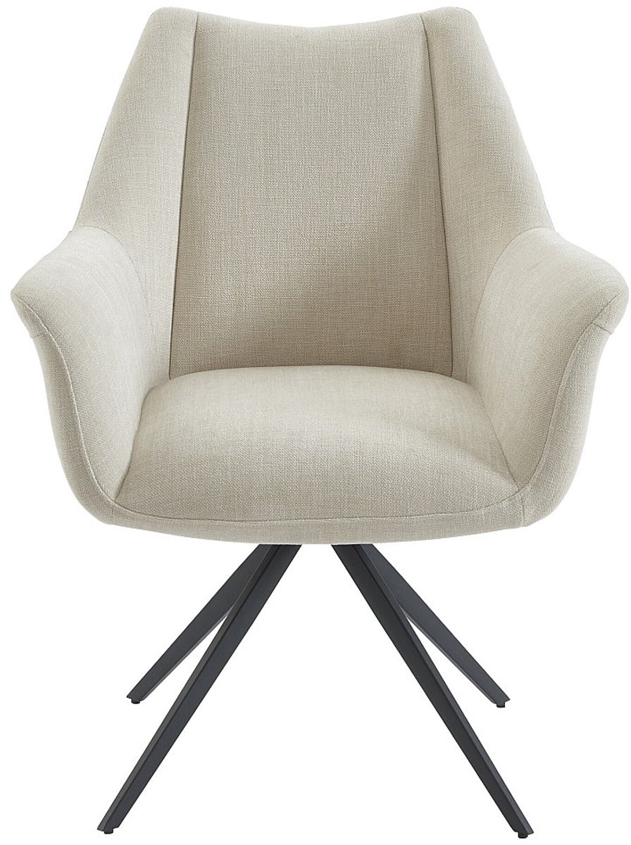 Vente-unique Stoel met armleuningen van stof en zwart metaal - Beige - KARDESA van Maison Céphy