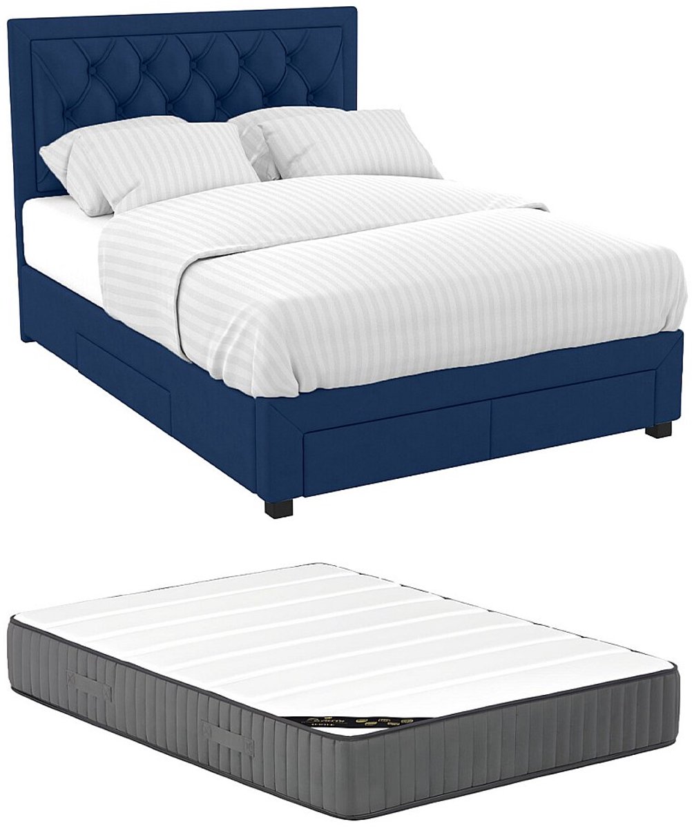 Vente-unique Bedframe fluweel nachtblauw 160 x 200 cm