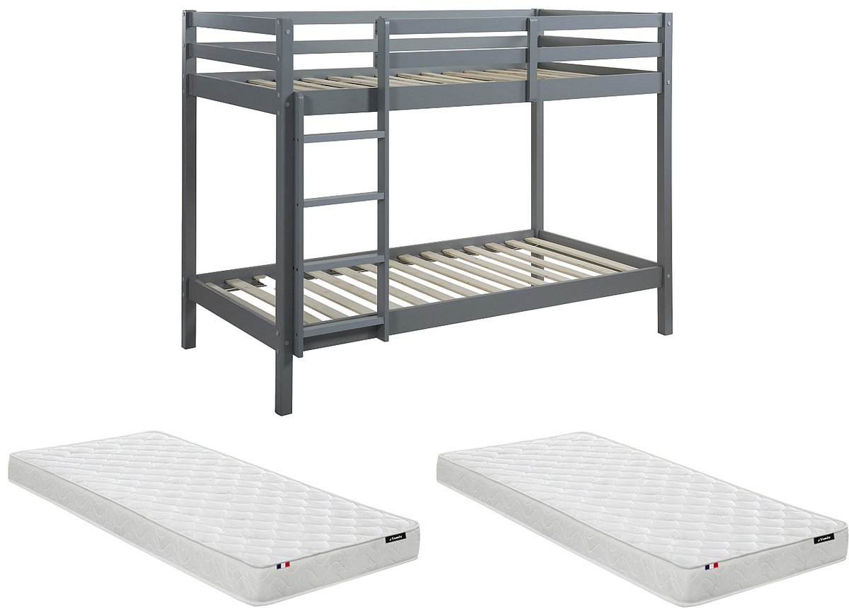 Vente-unique Stapelbed hout grijs 90 x 190 cm ANICET