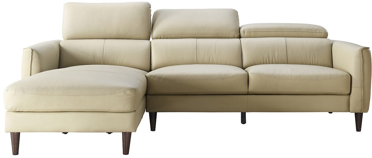Vente-unique Hoekbank met hoek links van beige buffelleer SALVI