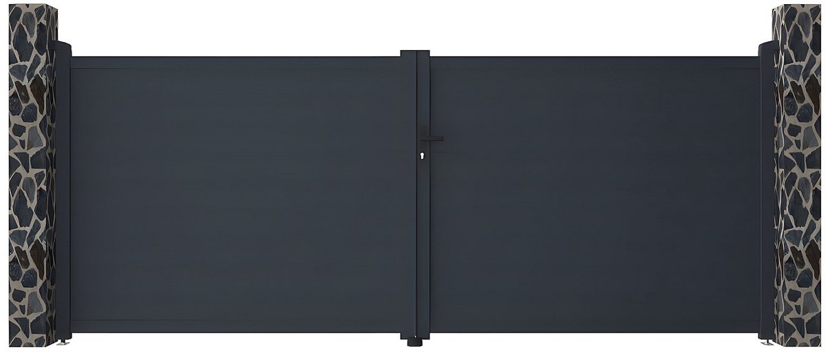 Vente-unique Draaipoort van aluminium antraciet - L397 x H165 cm - NAZARIO