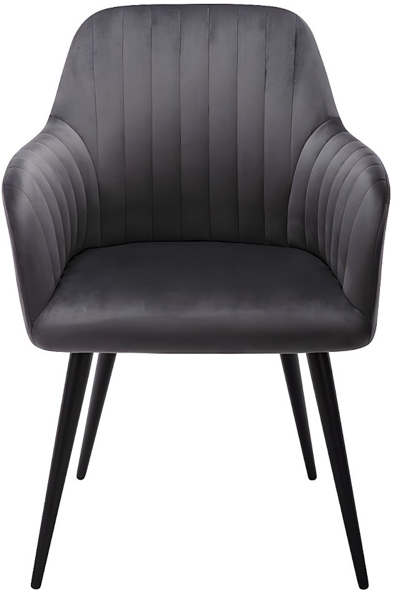 Vente-unique Set van 2 stoelen met armleuningen - Fluweel en zwart metaal - Grijs - ELEANA Antracietgrijs