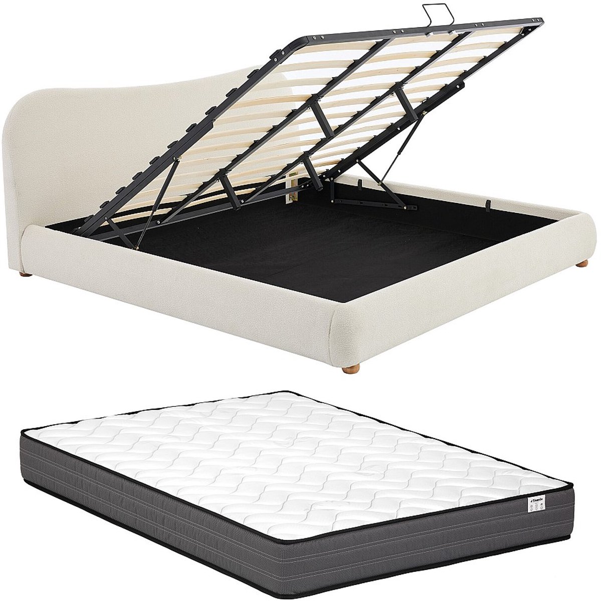 Vente-unique Bed met opbergruimte stof wit 180 x 200 cm