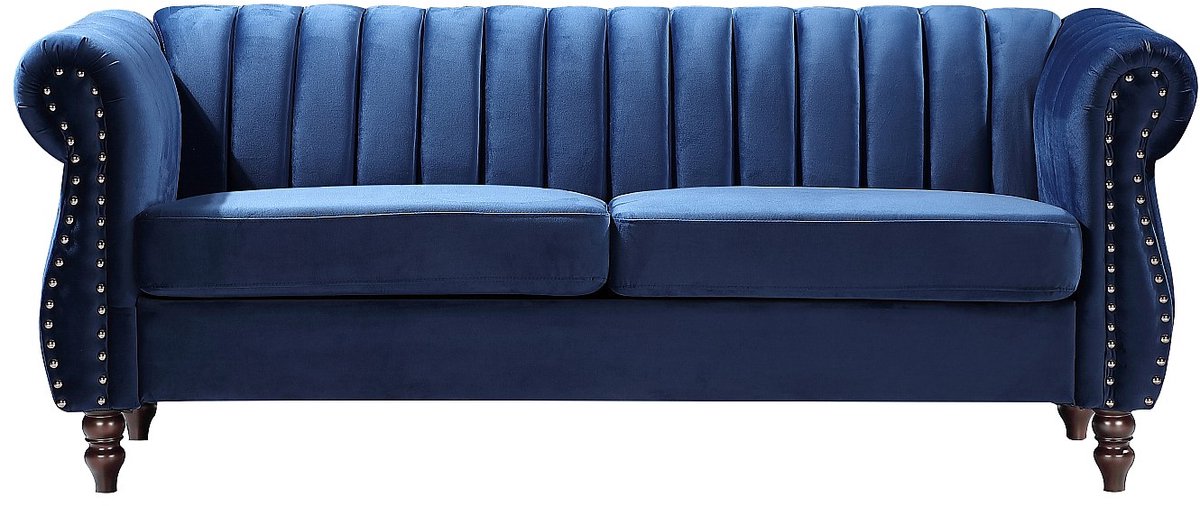 Vente-unique Driezitsbank chesterfield in koningsblauw fluweel TRUMBO