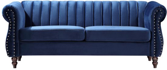 Canapé chesterfield trois places en velours bleu roi TRUMBO L 195 cm x H 77 cm x P 78 cm