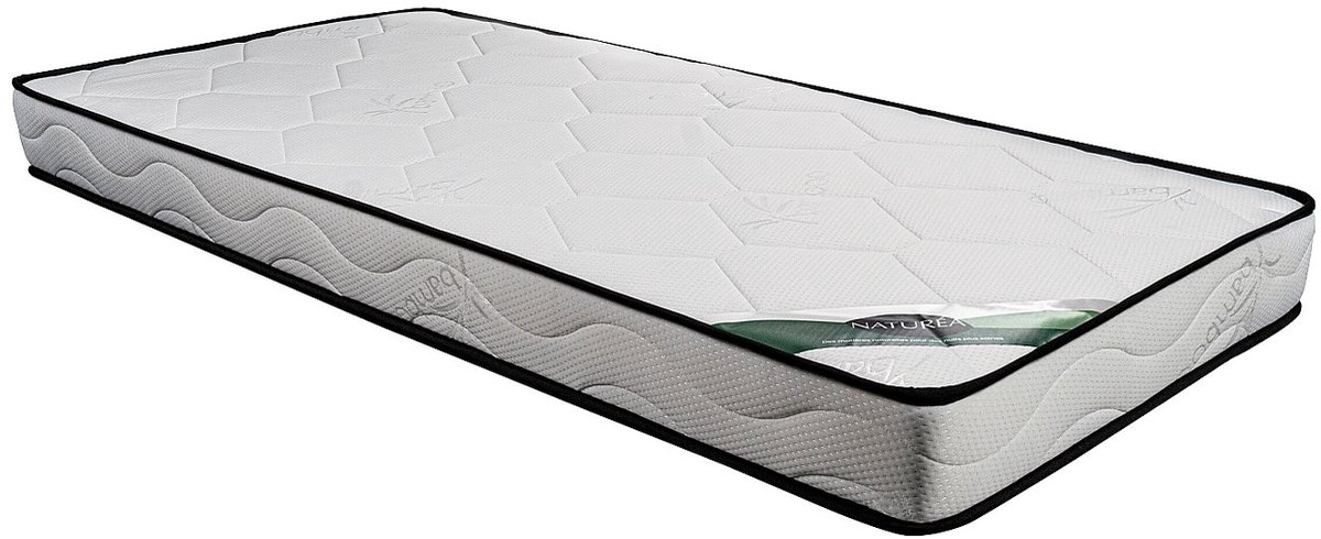 Vente-unique Set 90 x 190 cm bedbodem met opbergruimte, licht naturel + matras van schuim en tijk van bamboe van 15 cm dik - KANANI van NATUREA