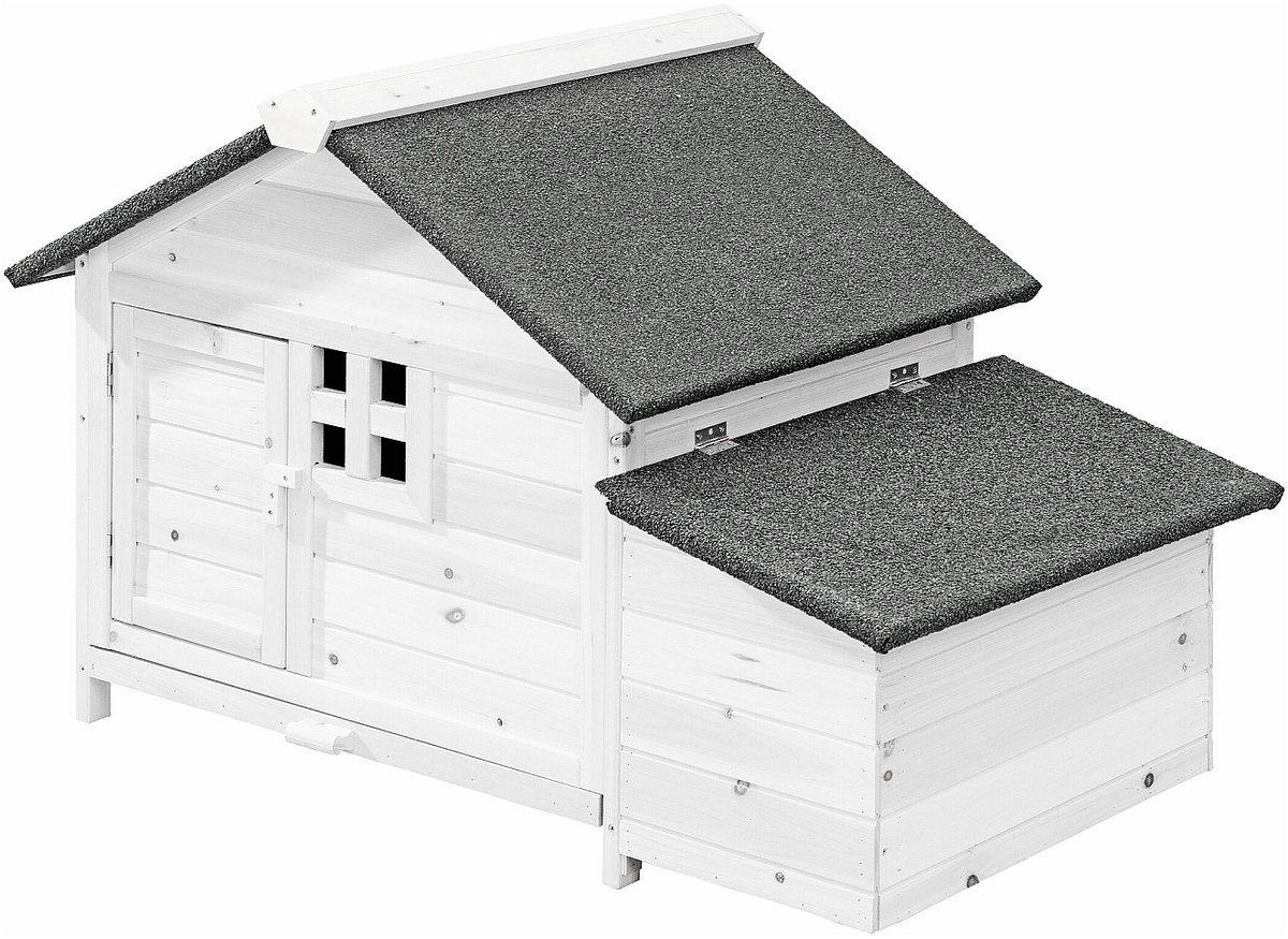 Vente-unique Kippenhok in hout met broedplaats - 2 kippen - L106 x D64 x H71 cm - Wit - ANSER.