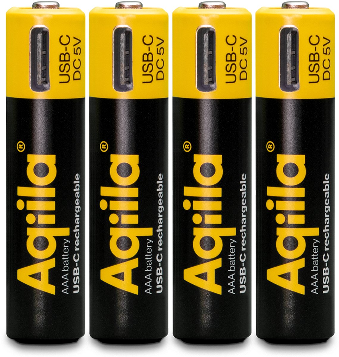 Aqiila Oplaadbare batterijen AAA 1,5V Li-ion, USB-C, 600 mAh, 4 stuks Lithium AAA oplaadbare Batterijen met 4-in1 USB-C kabel