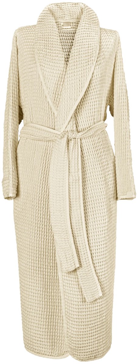 Trimita Waffle Cotton Badjas – Unisex – 100% Katoen – Licht & Ademend – Voorgewassen – Spa Kwaliteit - Cream - L/XL