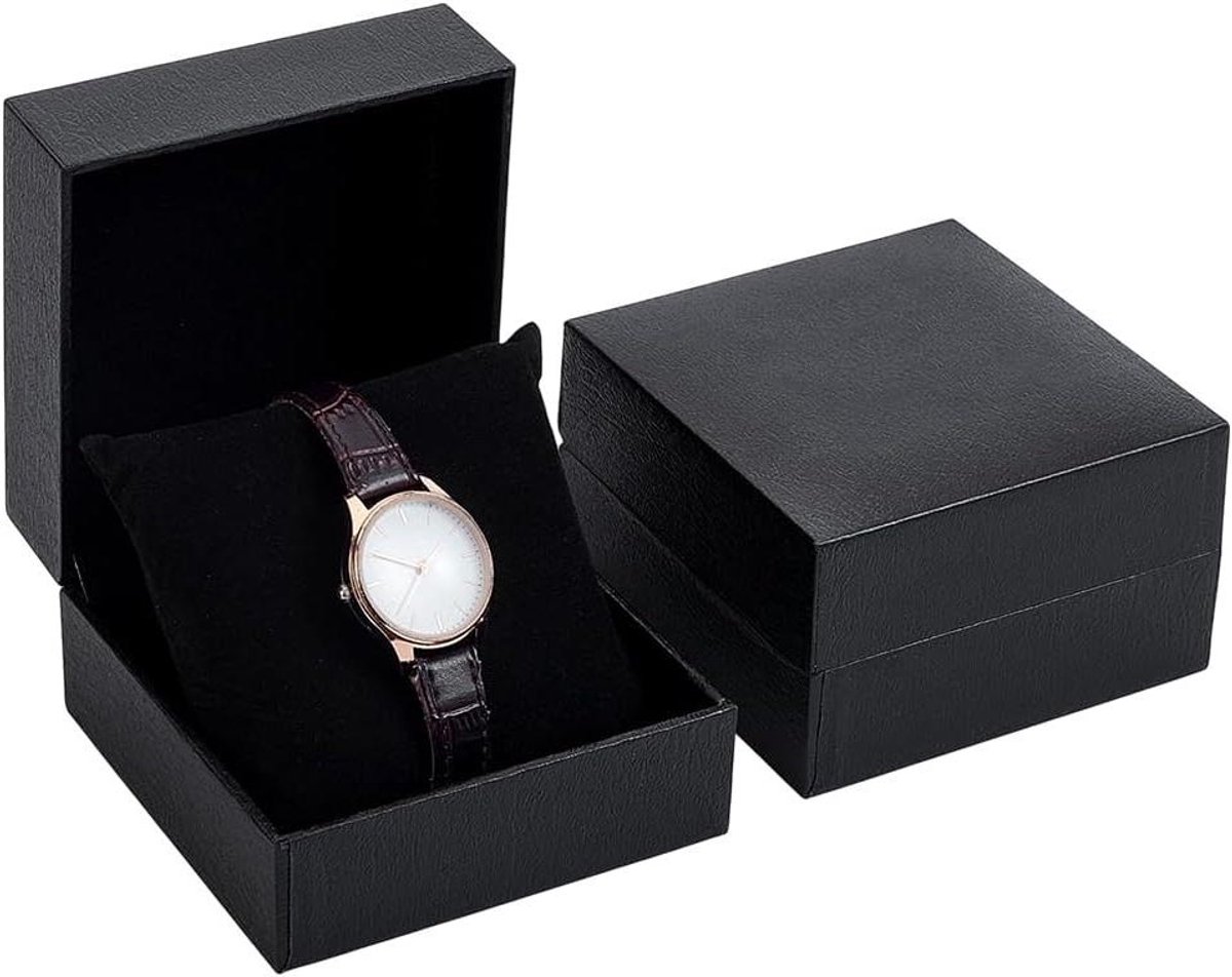 Horloge Opbergdoos voor Mannen en Vrouwen - Reisvriendelijke Horloge Bewaardoos met Kussen - Organisator voor Horloges en Sieraden - Zwart - 4x4x2.5 inch