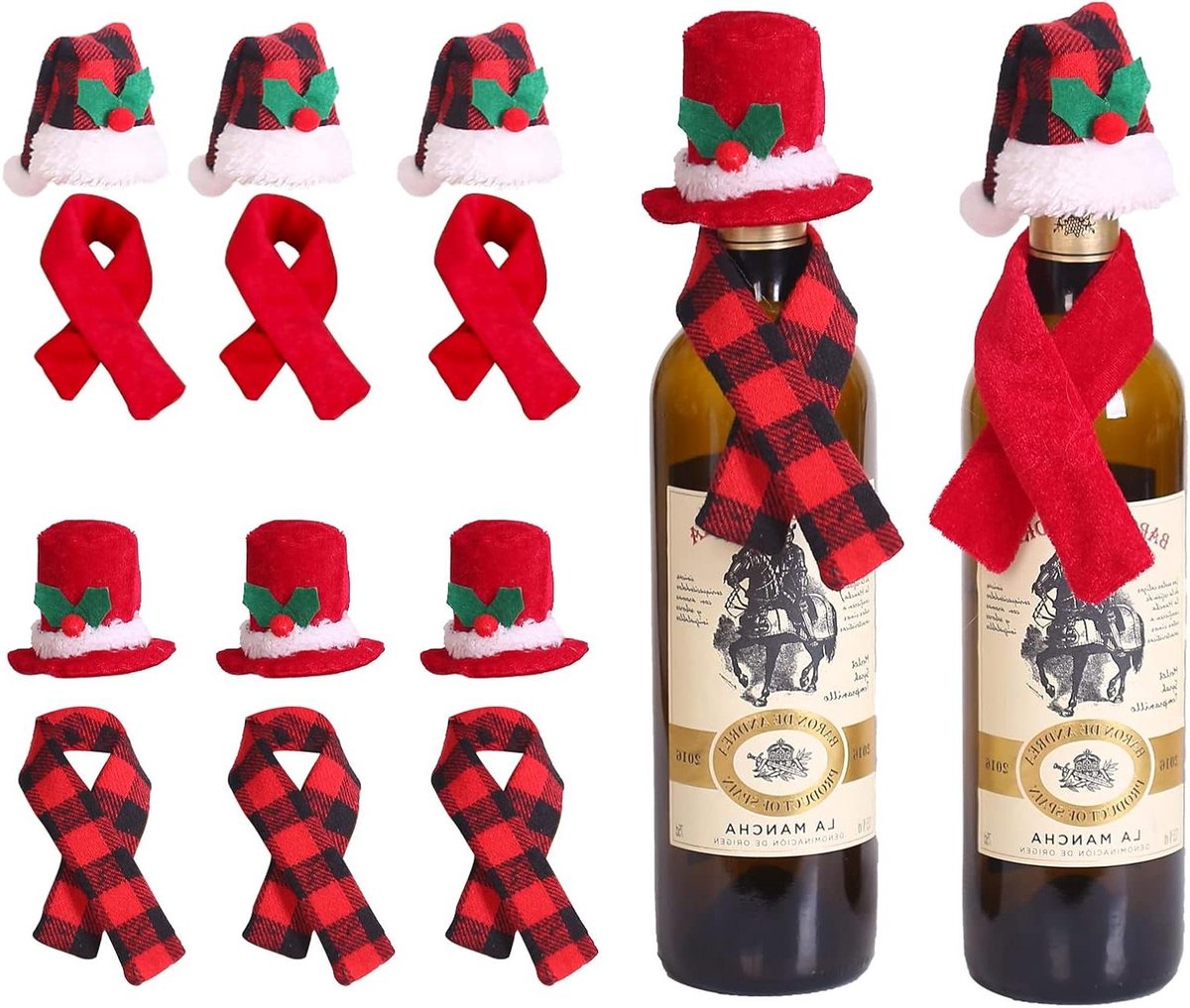 Cosensi - Kerst Wijnfles Cover Set - Santa Hoeden en Kerstman Sjaal - Xmas Decoratie
