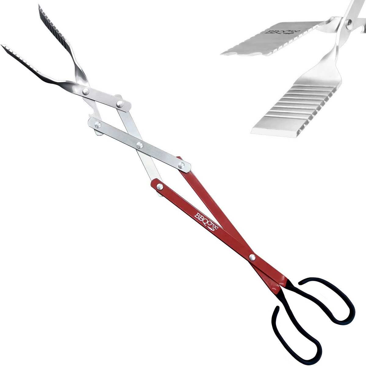 3-in-1 BBQ Gereedschap 65cm - Extra Lange Grill Tang, Spatel en Schraper - Hittebestendig