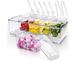 Cosensi - Gekoelde kruiderij server met deksel, 5 verwijderbare containers, 2 tangen en 5 vorken - Bar garneer lade caddy - Ijs serveerschalen voor feesten - Buiten eten buffet - Fruithouder onderhoudend