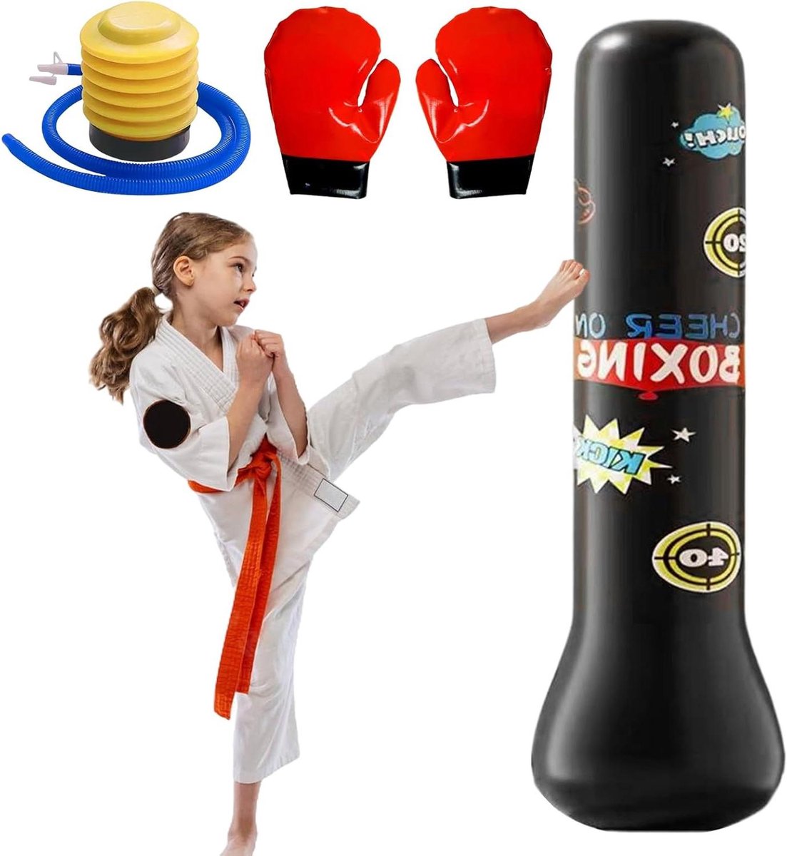 Cosensi - Bokszak voor kinderen 160 cm - pungibal met bokshandschoenen - training voor jongens en meisjes - karate taekwondo oefening voor kinderen 3-12 jaar