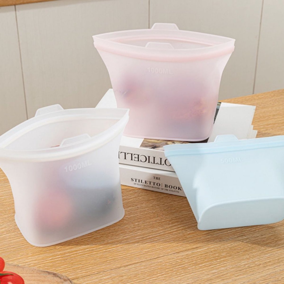 1 set(3 stuks) - Boterhamzakjes - Voedselbewaarzakken - Siliconen Voedsel Bewaarzakken - Luchtdichte Groente en Fruit Zakken - Herbruikbare Keuken Opbergzakken -500ml+1000ml+1500ml - Roze — cadeau in Cadeau-ideeën - foto 2