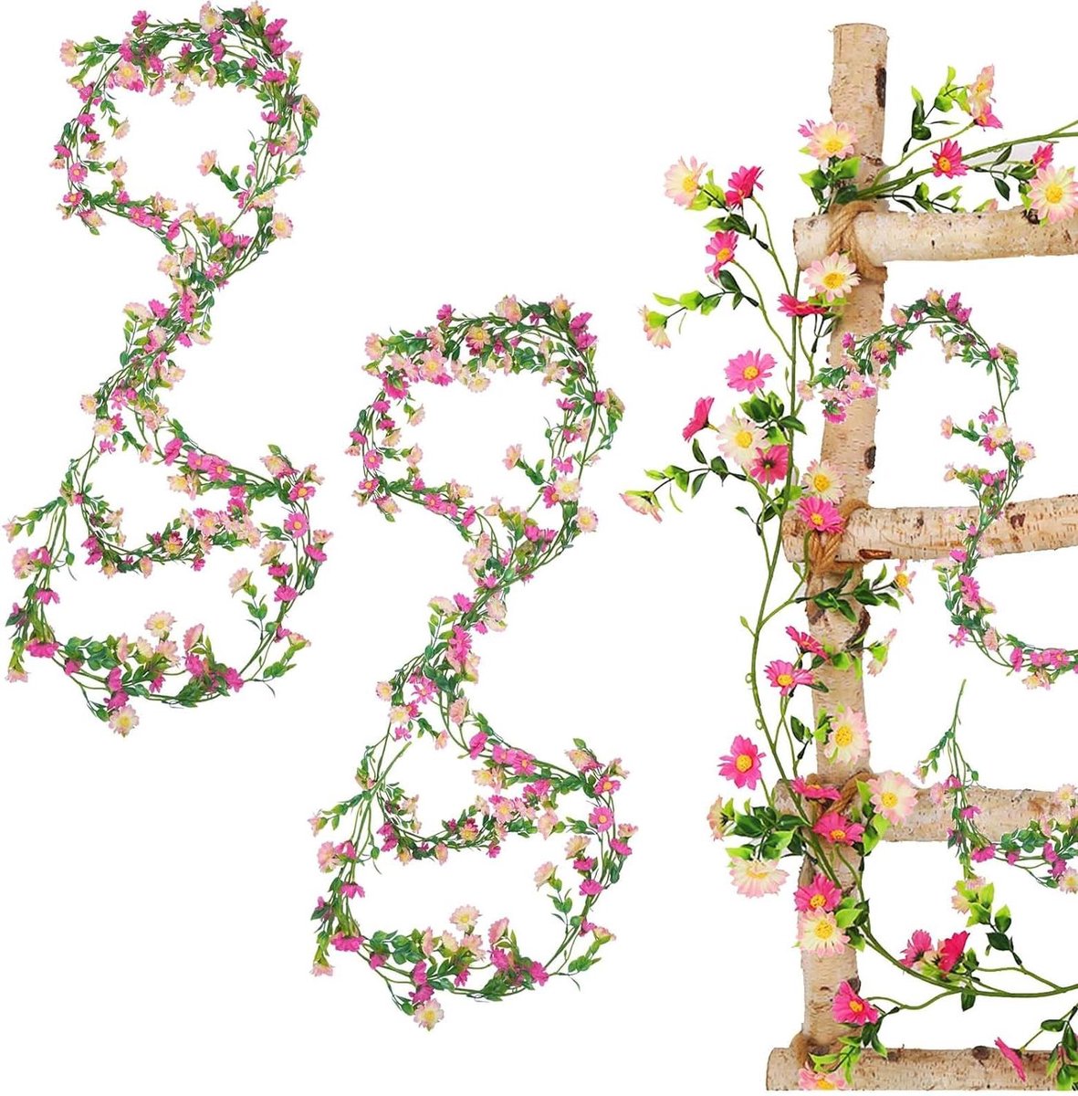 Cosensi Bloemenkransen 2 stuks lichtroze madeliefjes decoratie lente 200 cm kunstbloemen binnenruimtes balkons Any