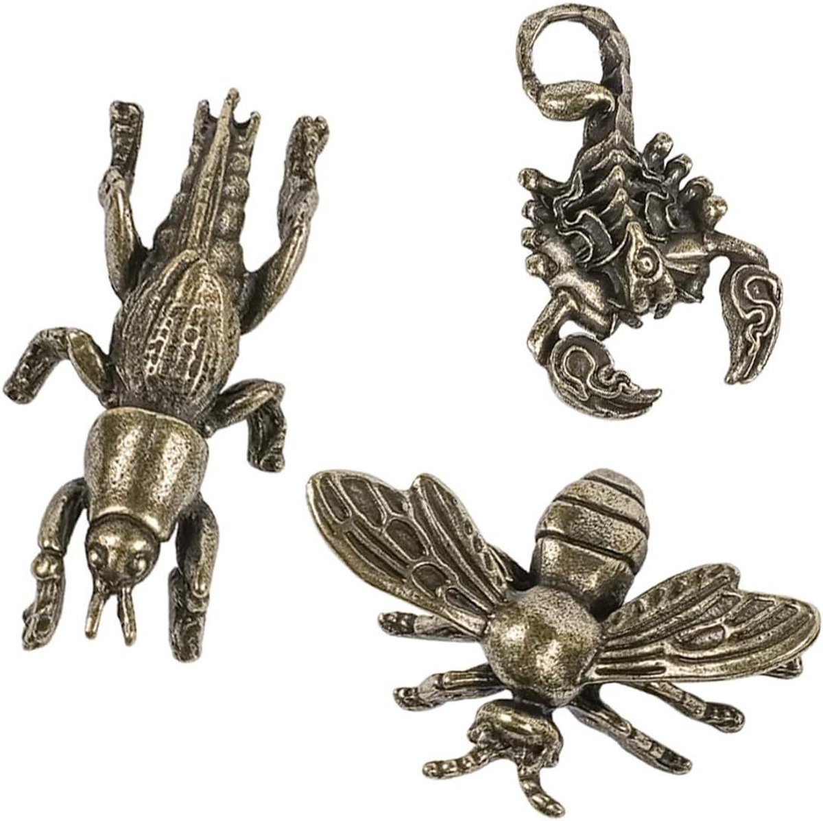 Cosensi - Messing Beeldjes 3 Pack Retro Vintage Stijl Gouden Feng Shui Insectenornamenten - Decoratieve Figuren Thuiskantoor Verzamelobjecten