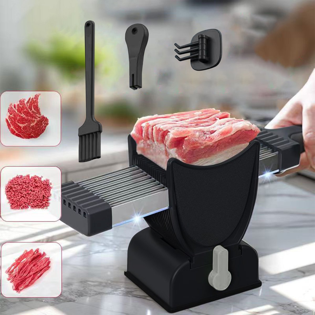 CHIWIN 5-delig Groentesnijder Set – 2-in-1 Vleessnijder & Multifunctionele Mandoline met Roestvrijstalen Messen, Kubussnijder & Frietsnijder – Voor Vlees, Groenten, Fruit en Plakjes