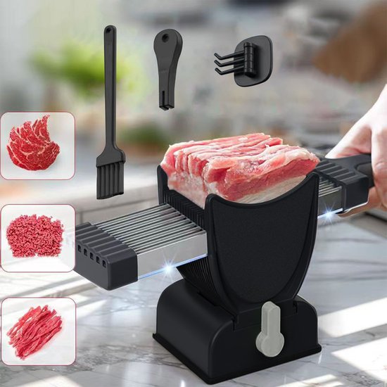 CHIWIN Ensemble Trancheur de Légumes 5 Pièces – Trancheur de Viande 2-en-1 & Mandoline Multifonctionnelle avec Lames en Acier Inoxydable, Coupe-Cube & Coupe-Frites – Pour Viande, Légumes, Fruits et Tranches