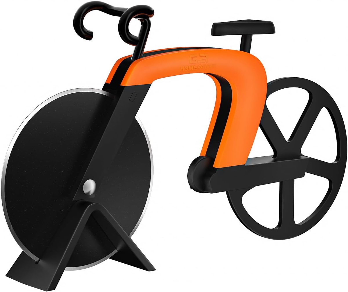 Fiets pizzasnijder, messen van roestvrij staal met anti-aanbaklaag, oranje