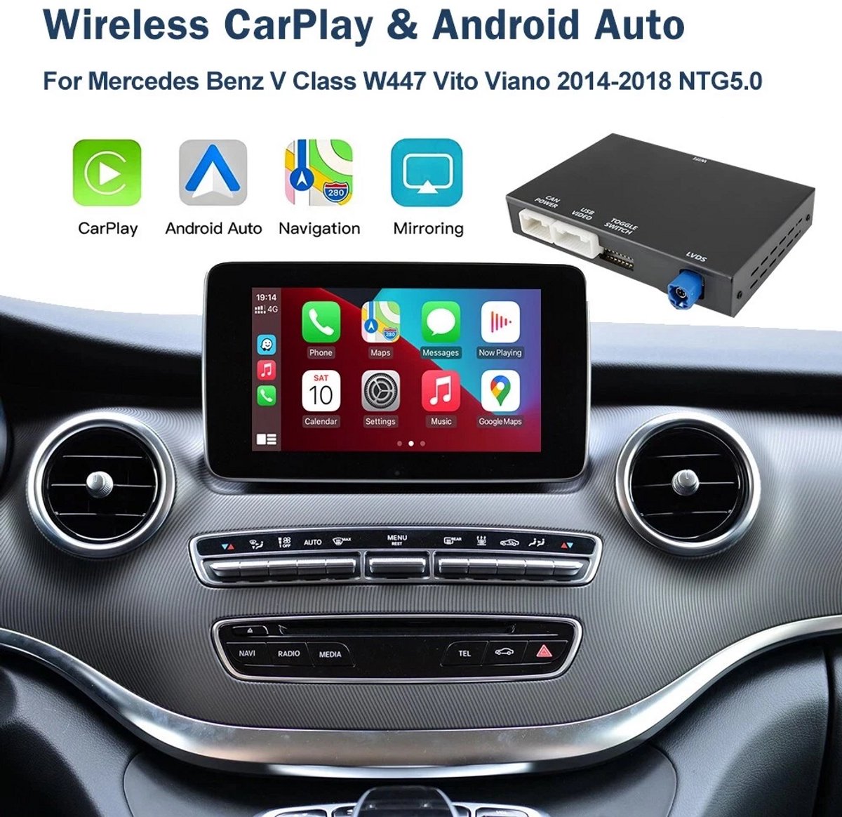 JUNSUN Draadloze CarPlay Android Auto Decoder Box Retrofit Kit Geschikt voor Mercedes Benz V-Klasse W447 Vito Viano NTG 5.0