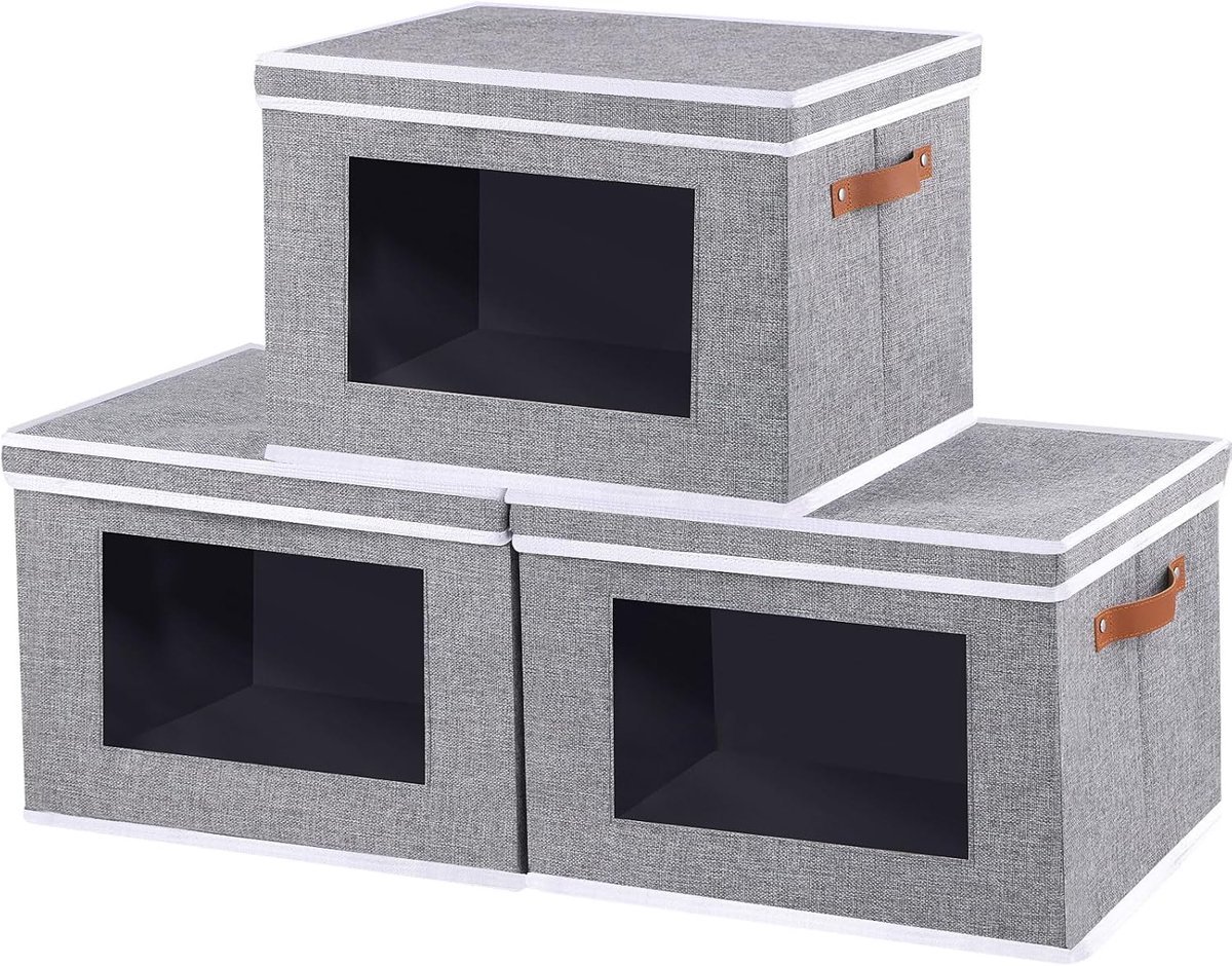 Stunq® Draagbare Opbergdozen met Verstelbare Deksel en Helder Paneel - Set van Drie, Zwart