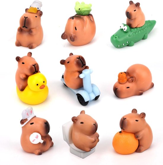 Mini-Capibara's Set van 12 - Hars Ornamenten voor Miniatuurtuinen en Poppenhuizen - Decoratieve Accessoires voor Autodashboard en Feeëntuinen