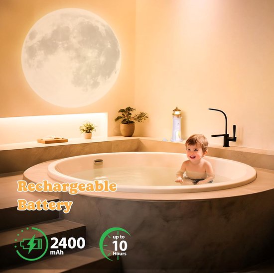 Maanlicht Projector Nachtlamp - Opladelbare Maanlamp met Afstandsbediening, Kids Vuurtoren Decoratieve Projector, van Starry Night — afbeelding 3