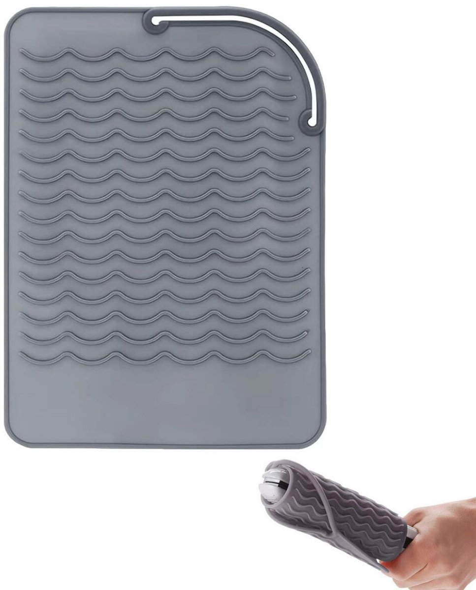 Heat Protective Mat - Hittebestendige Mat - Stijltang mat- Krultang mat - Haaraccessoires - Heat Protector - Hittemat - Siliconen Sleeve - Fohn Haardrogers Houder - grijs