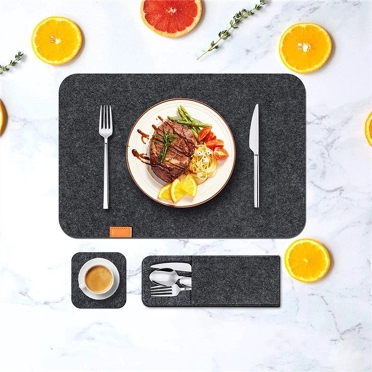 Vilten placemats, set van 4, hittebestendig en antislip, inclusief onderzetters en bestekzak, geschikt voor keukens en eettafels, 30*41cm,Zwart — cadeau in Wonen & Interieur - foto 4
