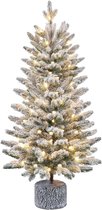 Yaheetech 92 cm mini sapin de Noël artificiel avec neige, sapin en pot avec 50 LED blanc chaud et 355 branches, petit sapin de Noël recouvert de neige