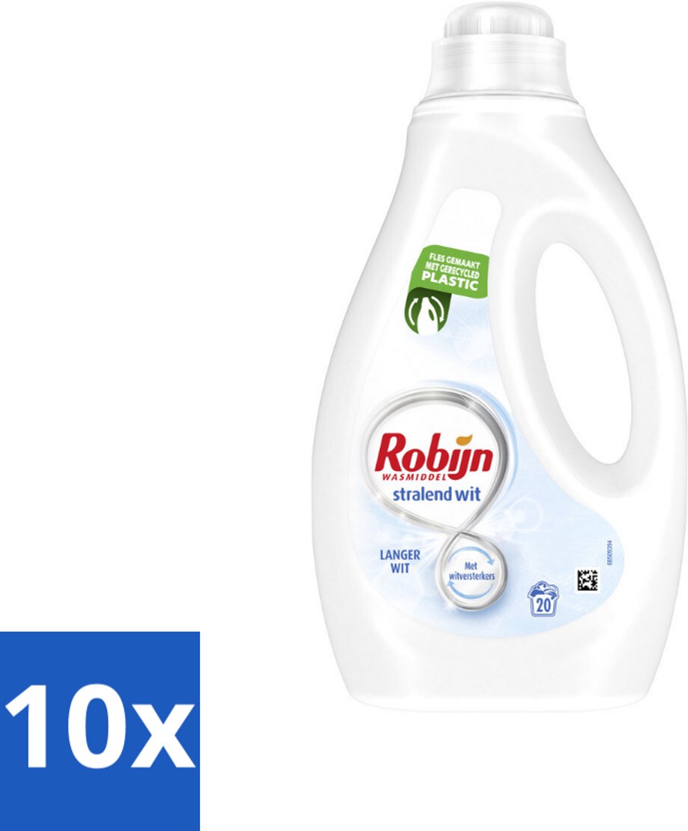 10 x Robijn - Stralend Wit - Vloeibaar Wasmiddel - 20 Wasbeurten - Stralend Wit - Vloeibaar Wasmiddel - Witte Was - Fris Geur - Duurzaam Wasmiddel