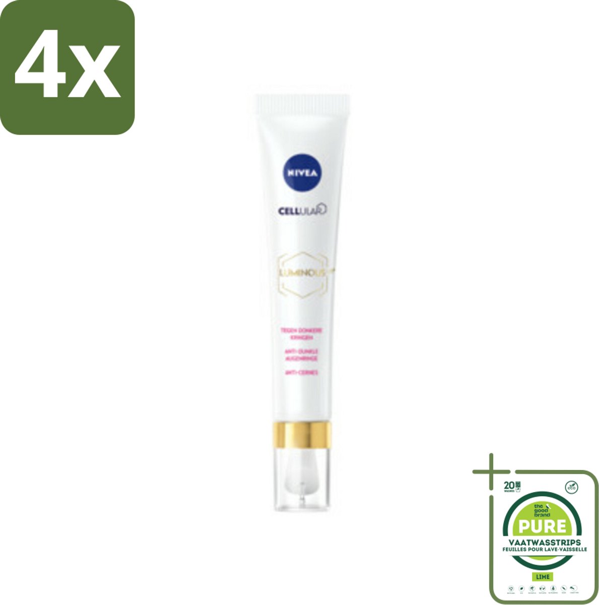NIVEA - Oogcrème - CELLular LUMINOUS630 - Tegen donkere kringen, wallen & rimpels - Voor alle huidtypen - Met Hyaluronzuur & Cafeïne - 15 ml - Voordeelverpakking - 4 stuks - NIVEA oogcreme - Oogcontourcrème