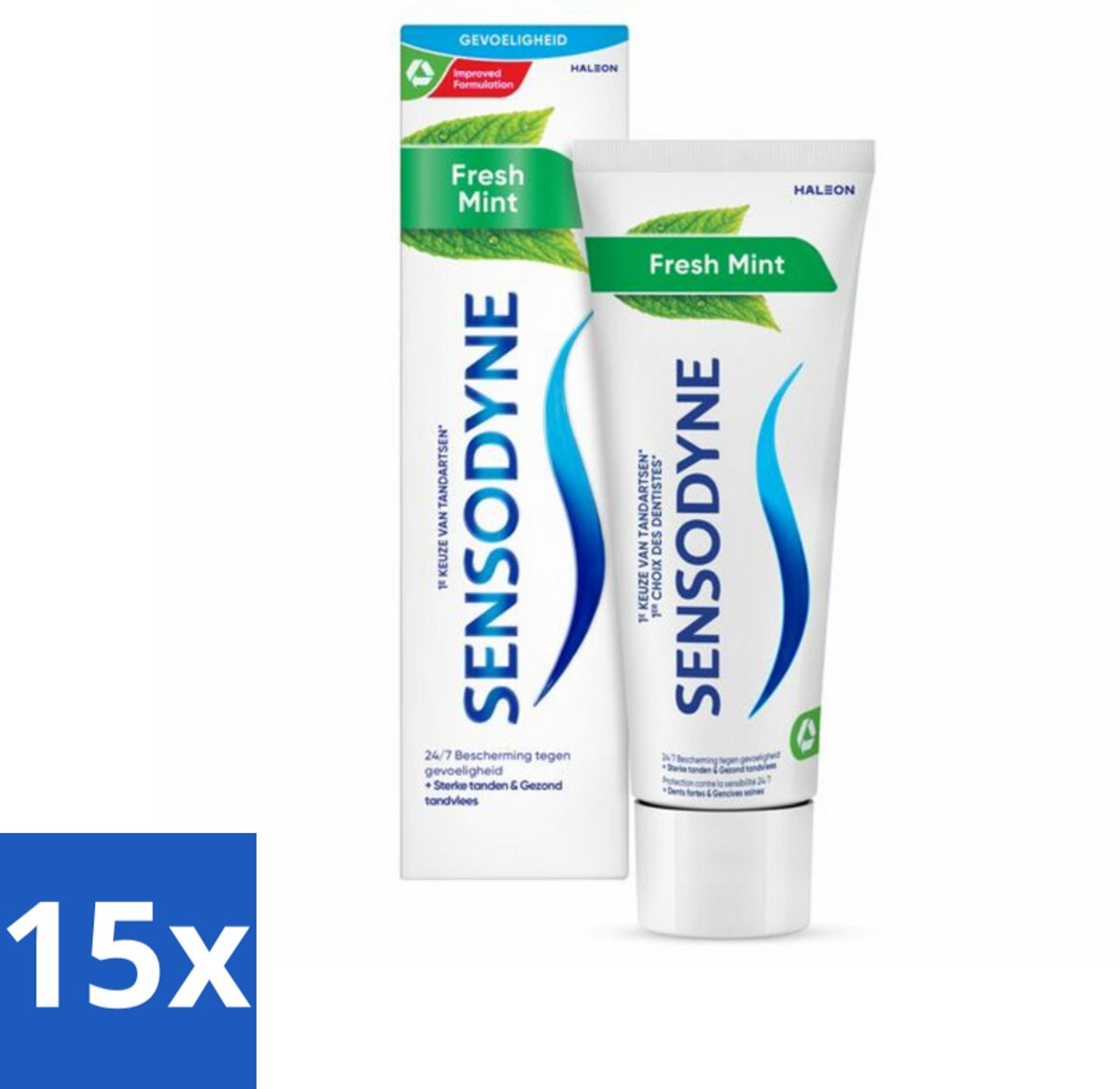 15 x Sensodyne - Tandpasta - Fresh Mint - Frisse Adem - 75 ml - Gevoelige Tanden - Tandpasta - Fluoride - Frisse Adem - Tandglazuur