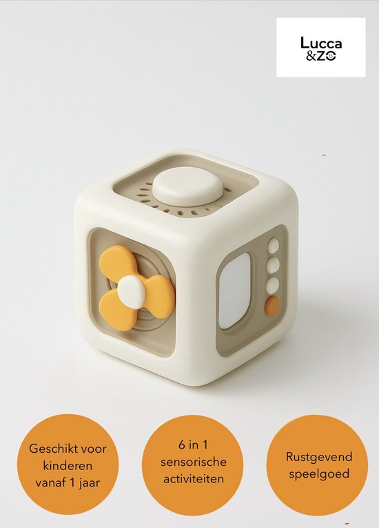 Sensorische Activiteiten Kubus – Montessori Fidget Speelgoed voor onderweg – 6-in-1 Motoriek Blokken – Rustgevend Prikkel Speelgoed voor Baby’s & Peuters – Stimuleert Ontwikkeling - Lucca &Zo®