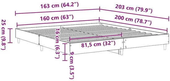 vidaXL - Cadre de lit - sans - matelas - bois - sonoma - chêne - 160x200 - cm