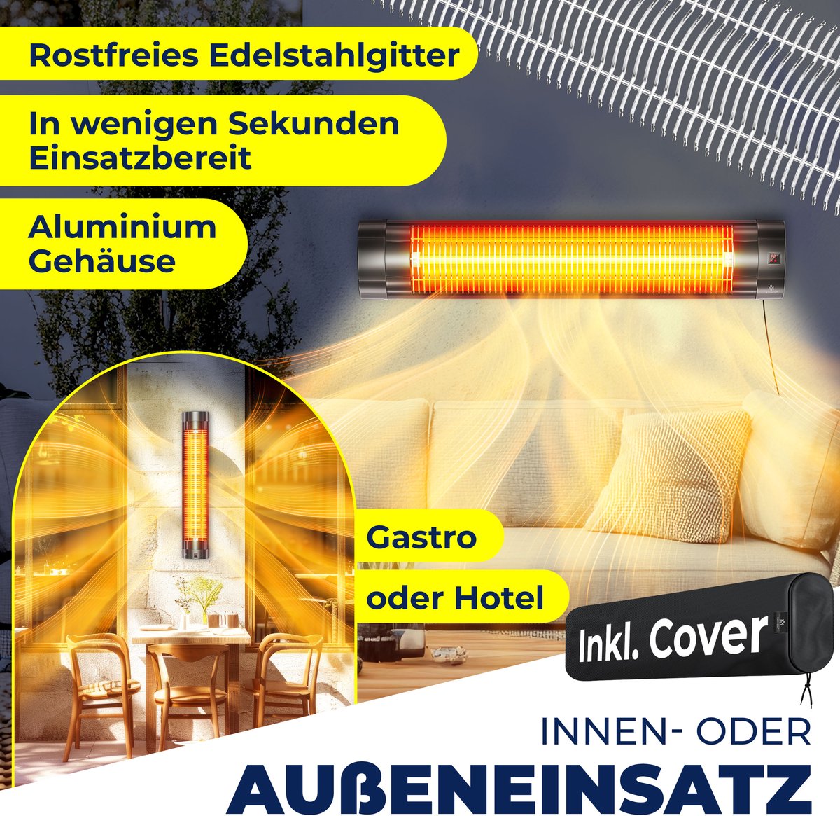 KESSER Terrasverwarmer Elektrisch 2500 W Wandmontage - Infrarood Heater voor Binnen en Buiten met 3 Warmtestanden - Antraciet – foto 5