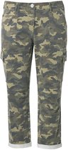 Ulla Popken - Dames - Boyfriend broek camouflage gerafelde zoom elastisch twill - Olijfgrijs - Maat 50