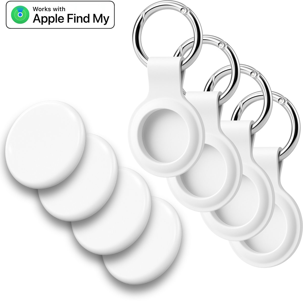 Fynda - Bluetooth Tracker & KeyFinder - Inclusief sleutelhanger - Werkt met Apple Find My - Geschikt voor Apple - Tracker Apple iPhone - Waterdicht - 80 dB - Voordeelverpakking - Wit - 4 Pack
