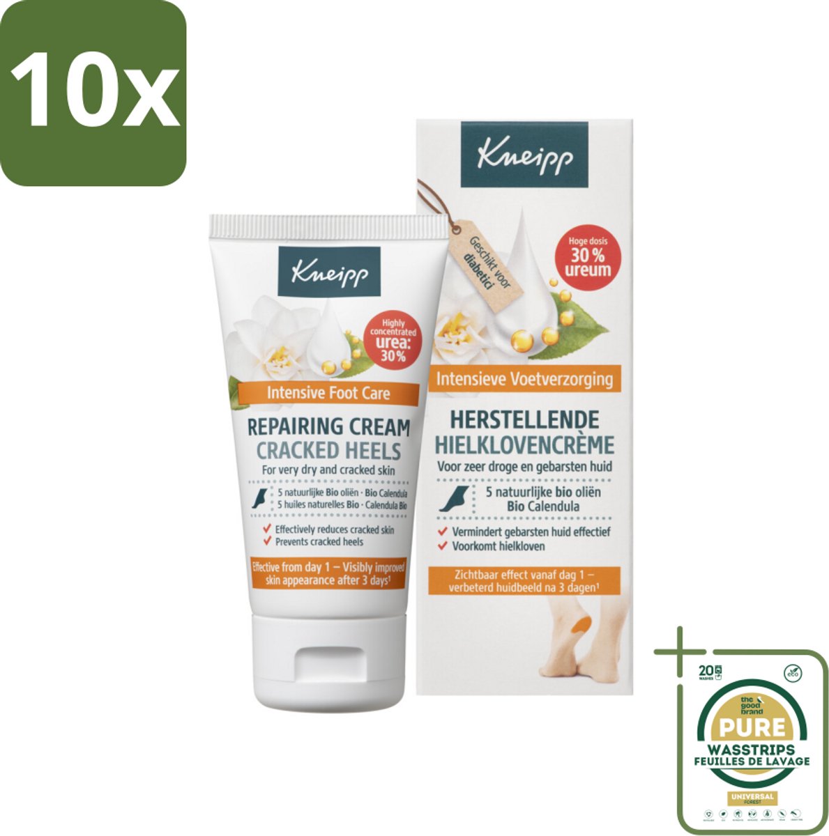 10 x Kneipp - Hielklovencrème - 30 % ureum - Geschikt voor diabetici - 50 ml - Grootverpakking - Kneipp Hielklovencrème - 30% Ureum - Voetcrème - Droge Hielen - Gebarsten Hielen