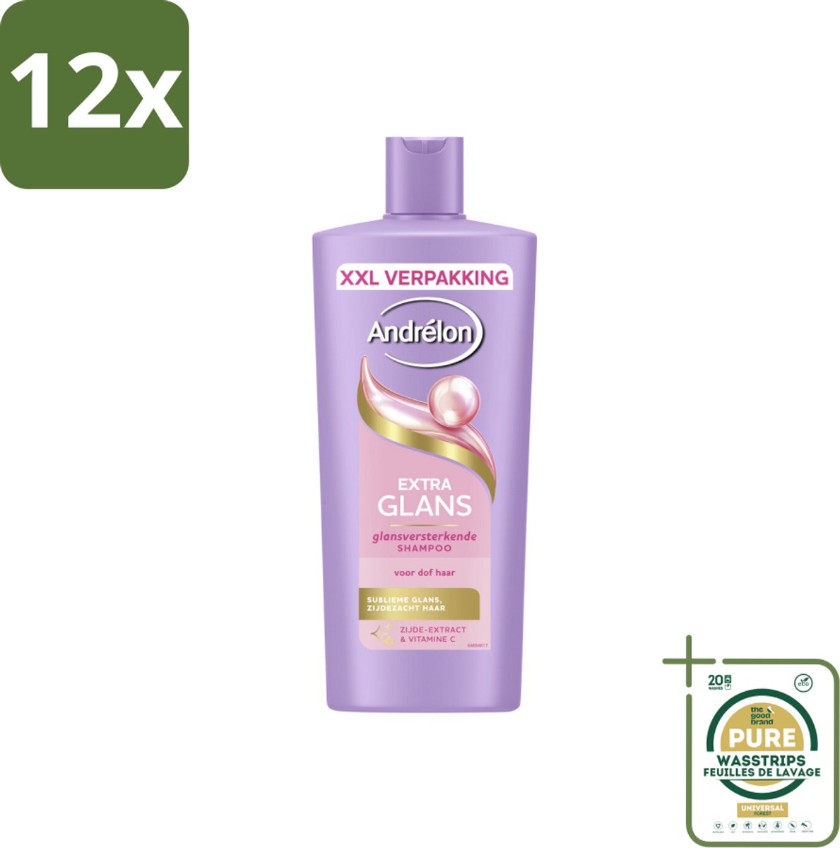 Andrélon – Shampoo – Extra Glans – 685 ml - Voordeelverpakking - 12 stuks - Vitamine C - Stralende haar