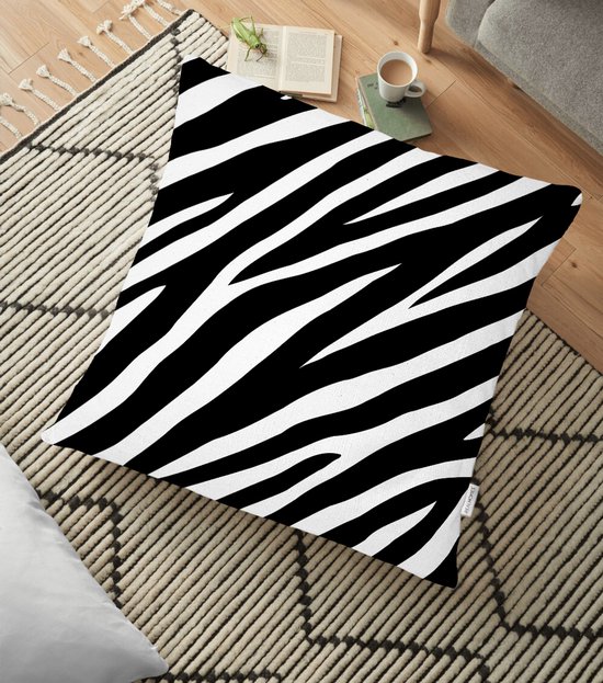 Kussenhoes 70x70cm - Wit - Zwart zebra patroon - Kussenhoesje - Vloerkussen - Kussensloop