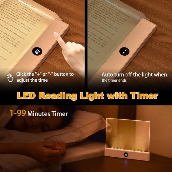 leeslampje voor boek - leeslampje - boekenlegger Boeklamp - leeslampje voor in bed - platte leeslamp - flexilight leeslampje - leeslampje voor boek oplaadbaar usb - 3 verstelbaar met timerfunctie - Geschikt om 's avonds te lezen - Zwart van Merkloos — afbeelding 4
