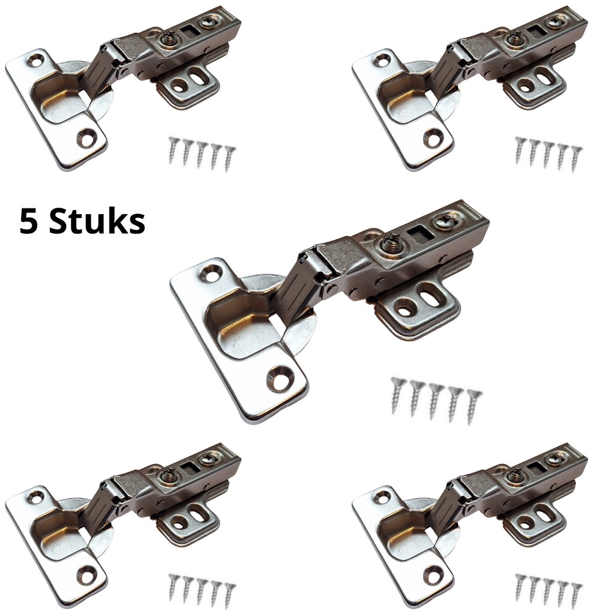 5x Hoexs Half Voorliggend Softclose Keukenscharnier – RVS / Zilver + Schroeven